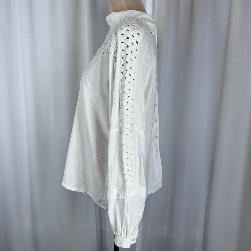Jack Winter Vintage White Eyelet Beaded Blouse Victorian Mock Neck Top‎ 14 - Picture 5 of 16